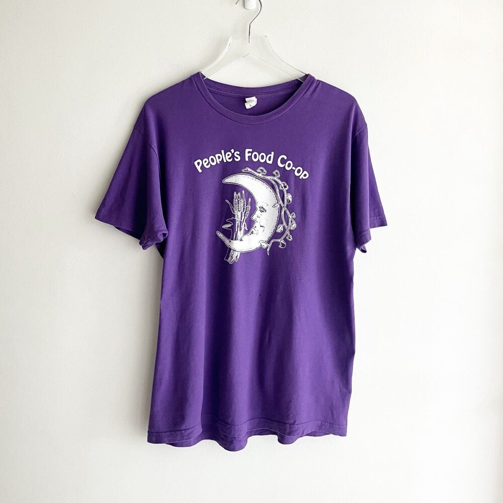 Pls Read Peoples Food Co Op Ann Arbor T Shirt 50th Anniversary Moon Sz L Purple